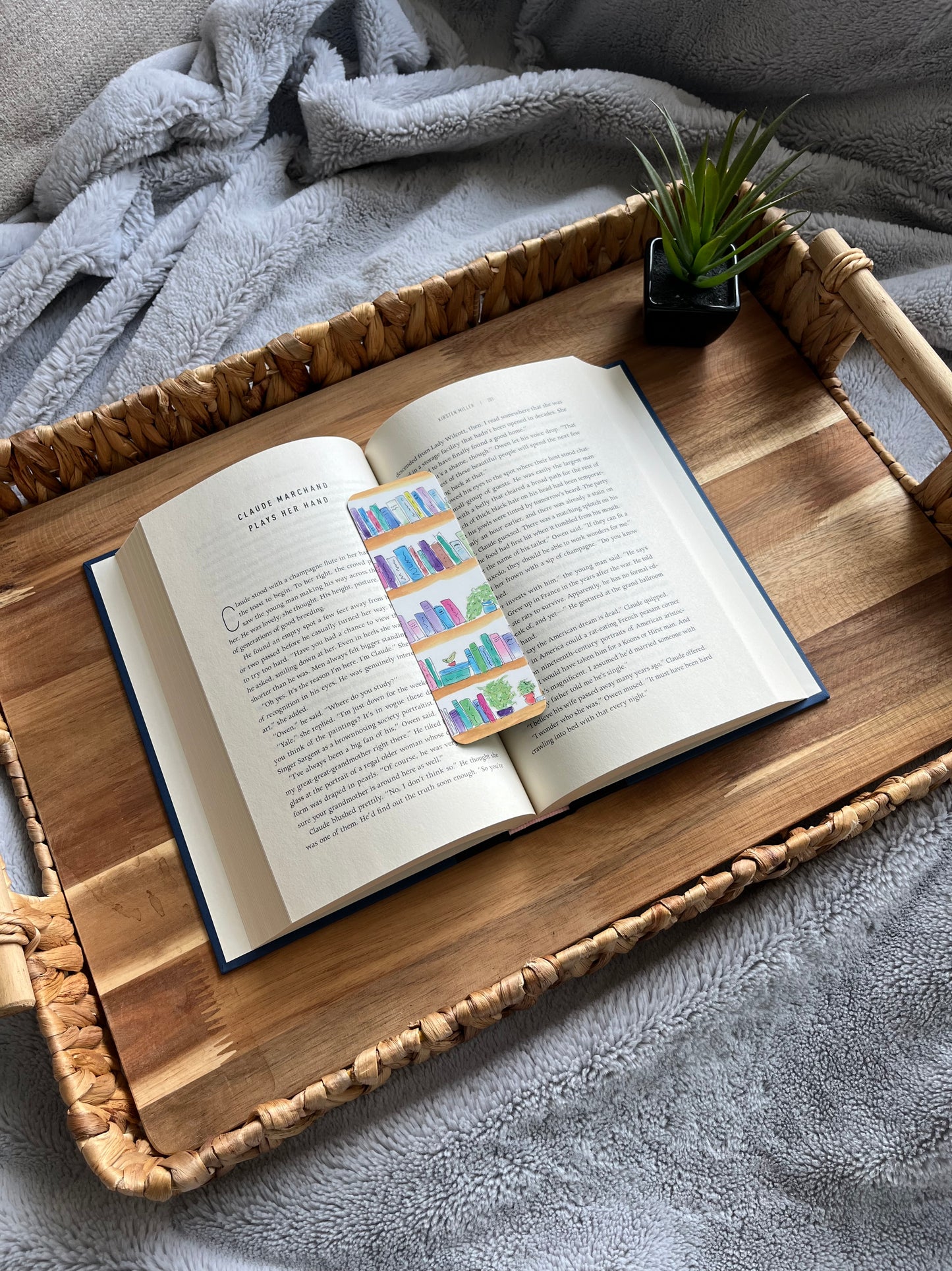 Watercolor Reads Outlined Bookshelf Bookmark
