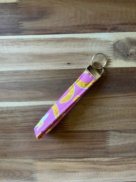 Bananas on Pink Wristlet Keychain