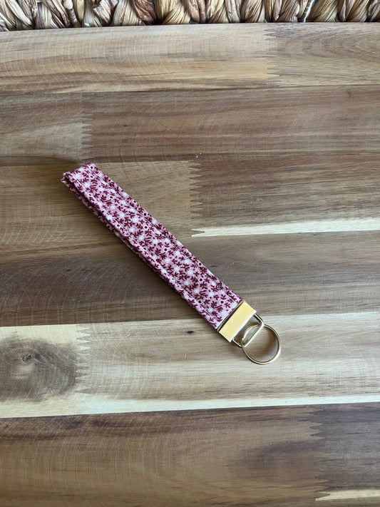 Vintage Red Floral Wristlet Key Chain