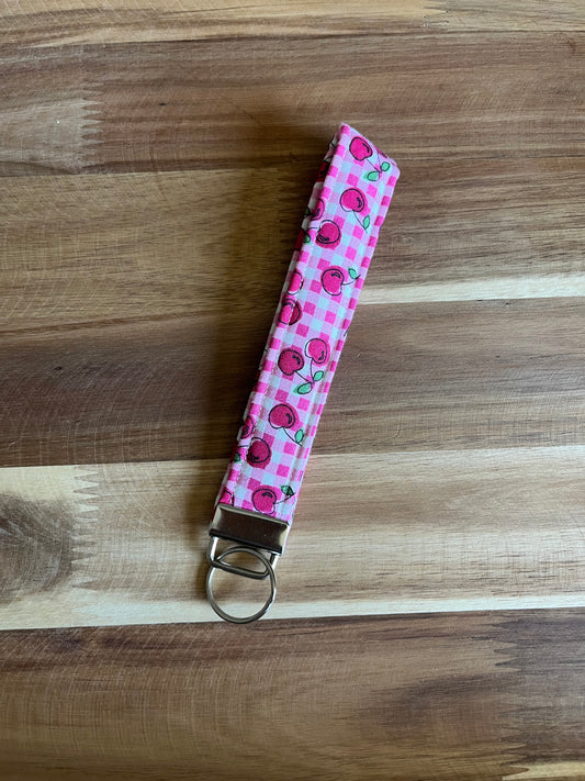 Cherries on Pink Wristlet Keychain