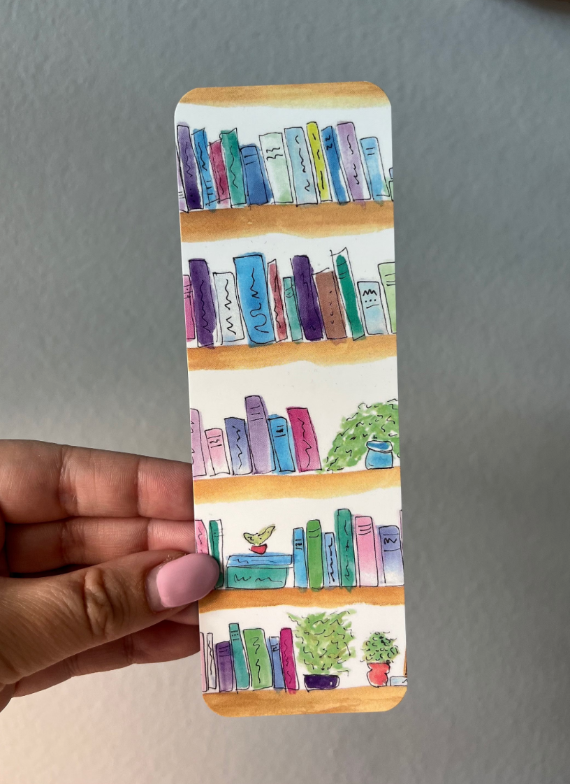 Watercolor Reads Outlined Bookshelf Bookmark