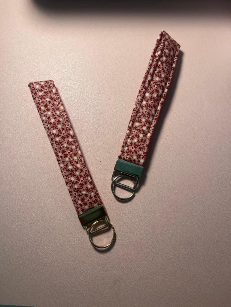 Vintage Red Floral Wristlet Key Chain