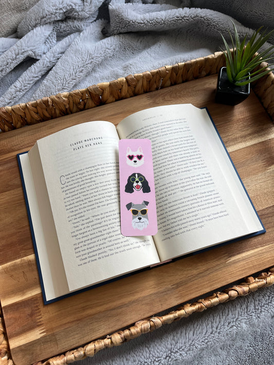 Sunny Pup Stack on Pink Bookmark