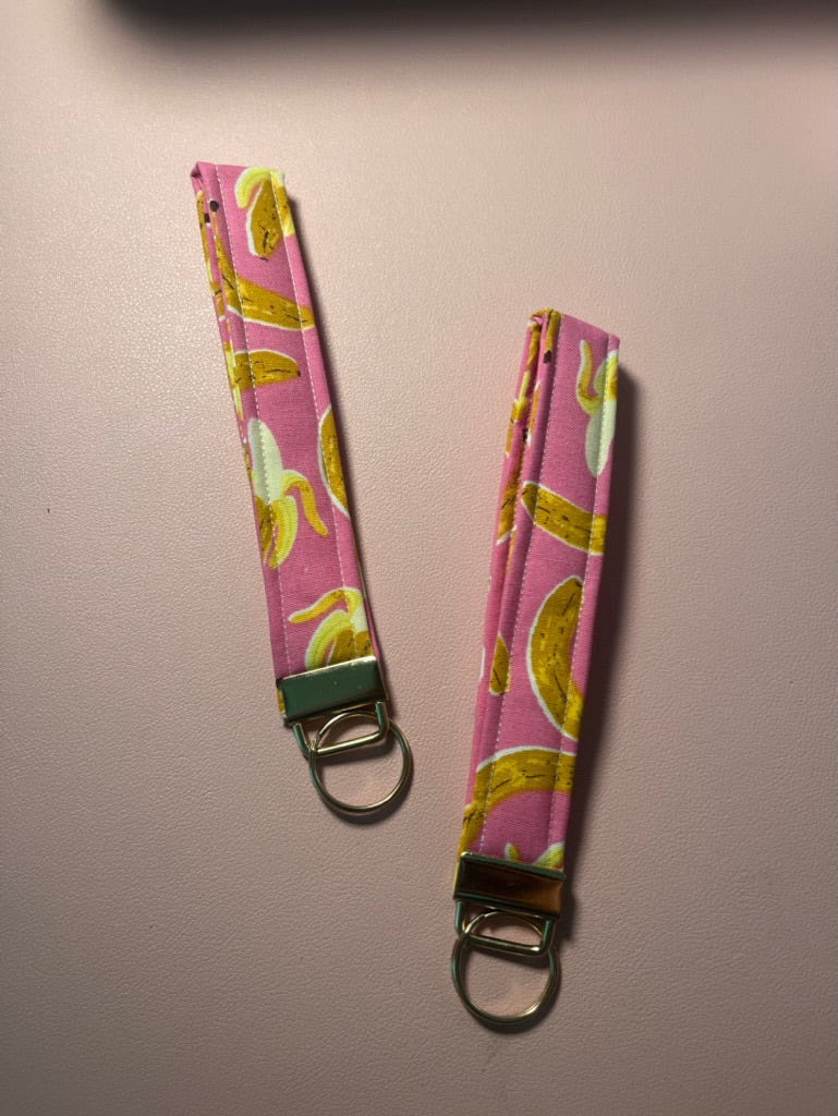 Bananas on Pink Wristlet Keychain