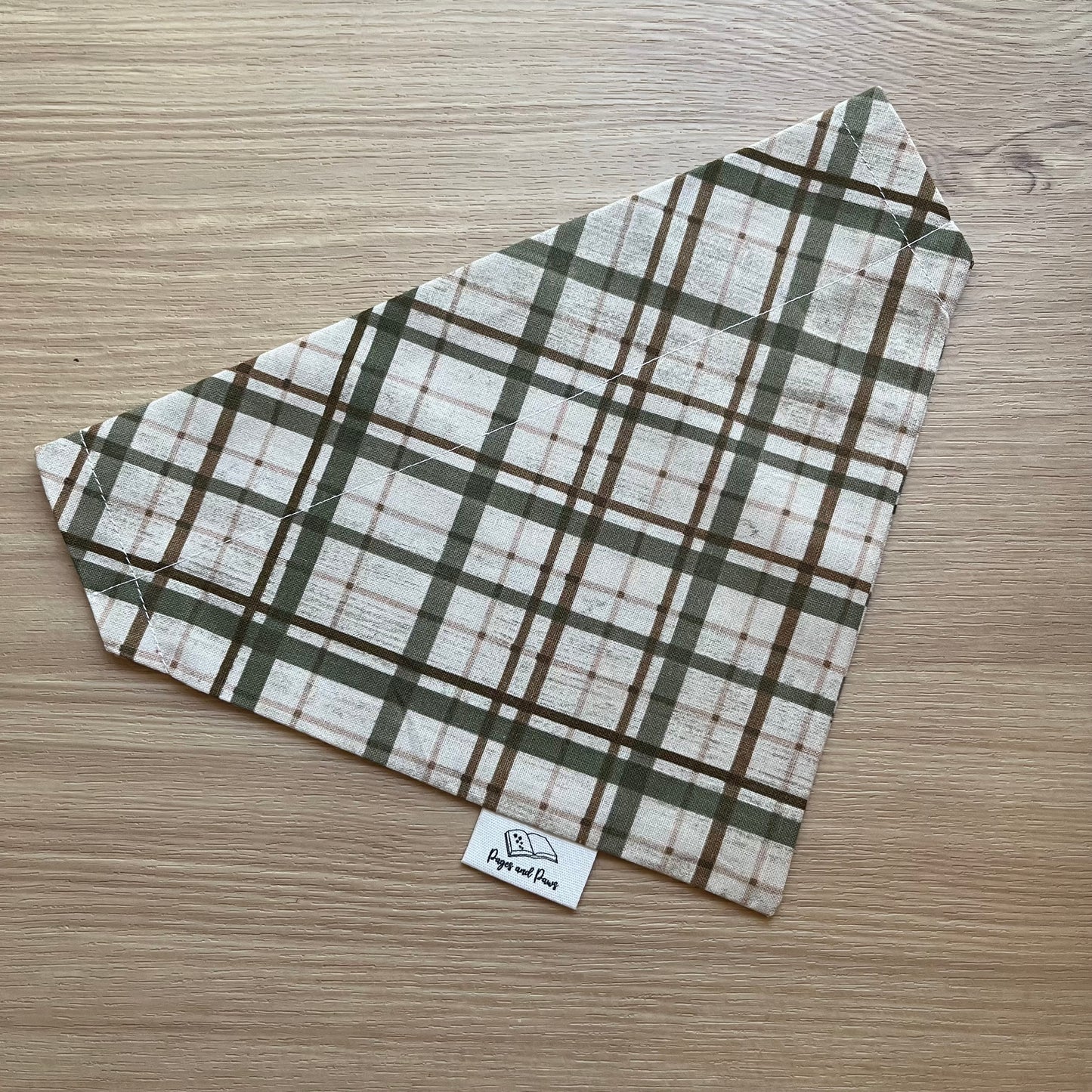 Green & Brown Plaid on Tan Over the Collar Pet Bandana