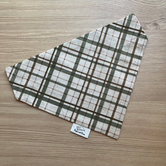 Green & Brown Plaid on Tan Over the Collar Pet Bandana